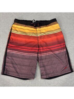 Speedo Board Shorts Mens M Multicolored Striped Elastic Waist Swimwear Pockets